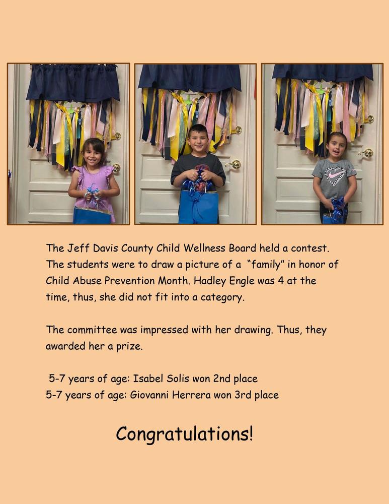 The Jeff Davis County Child Wellness Board winners. Please click to read on. 