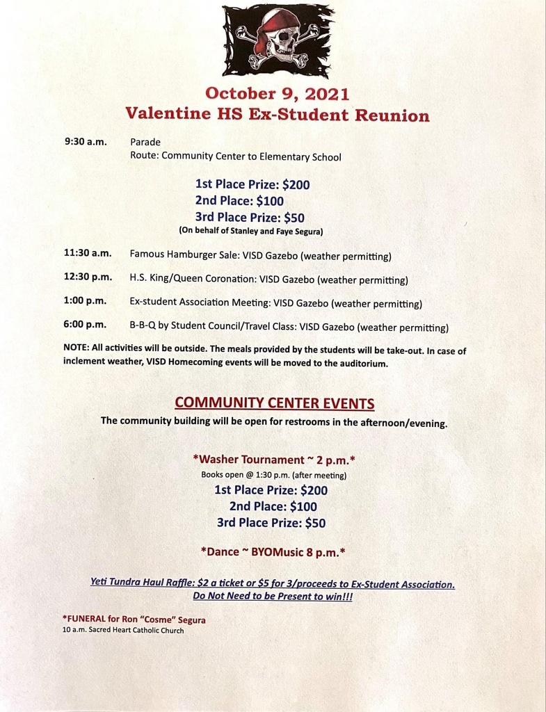 Valentine Homecoming 2021 Activities and times